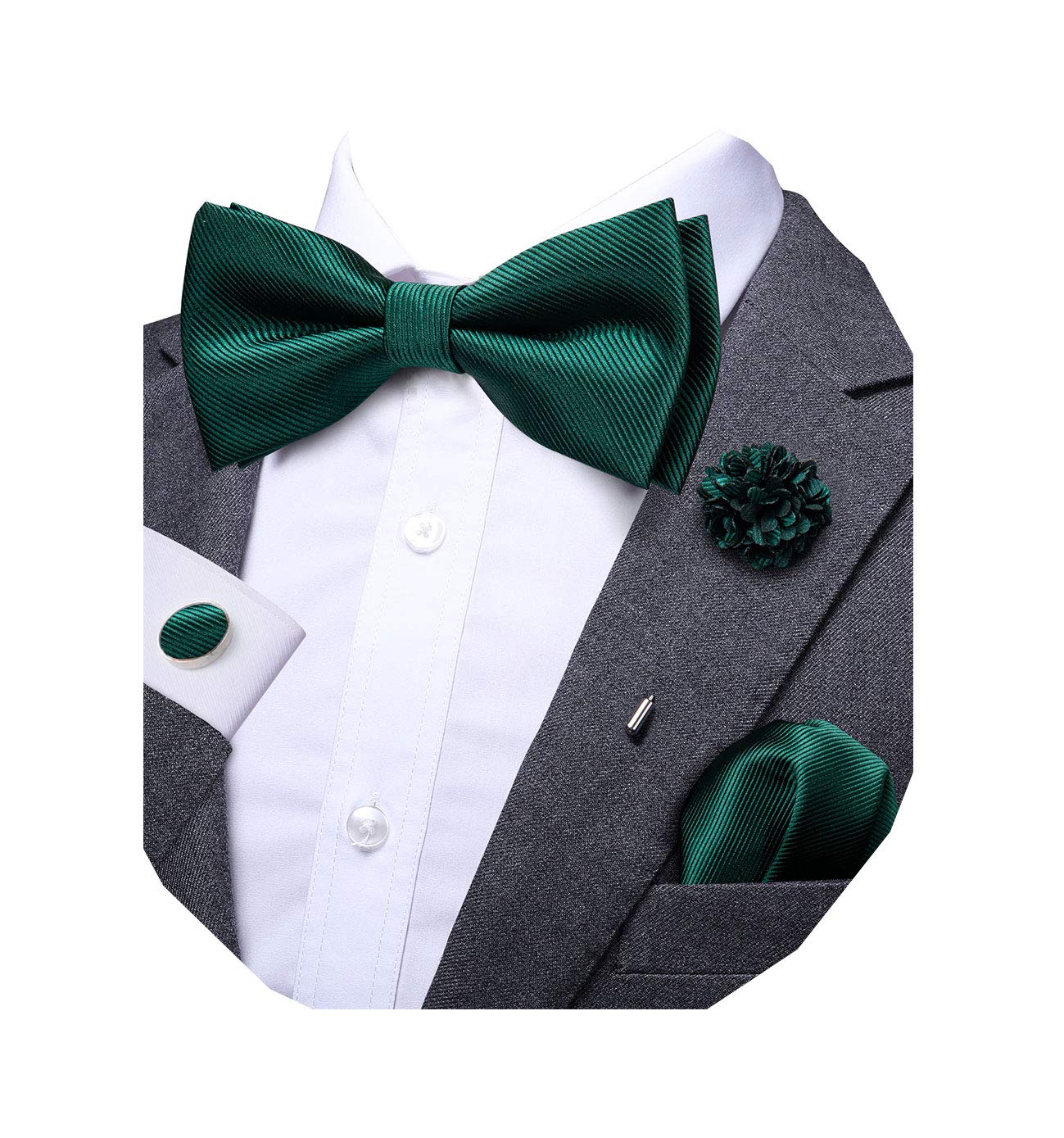 Dubulle Bowtie for Men Paisley Floral Mens Pretied Bowtie and Lapel Pin Set Pocket Square Cufflinks Wedding