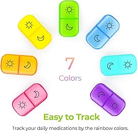 AUVON XL Weekly Pill Organizer 2 Times a Day with Large Opening for Easy Filling, AM PM Pill Box 7 Day in Rainbow Colors, Portable Travel Pill Case for Medication, Vitamins, Fish Oils, Supplements