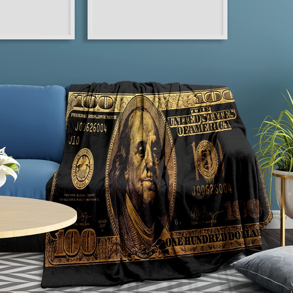 GUBIYU Black Gold Money Blanket 100 Dollar Bills Pattern Print Million Dollar Blanket Gifts for Women Kids Girls Men Home Bedroom Living Room Wealth Decor Soft Cozy Lightweight Throw Blankets 30"x40"