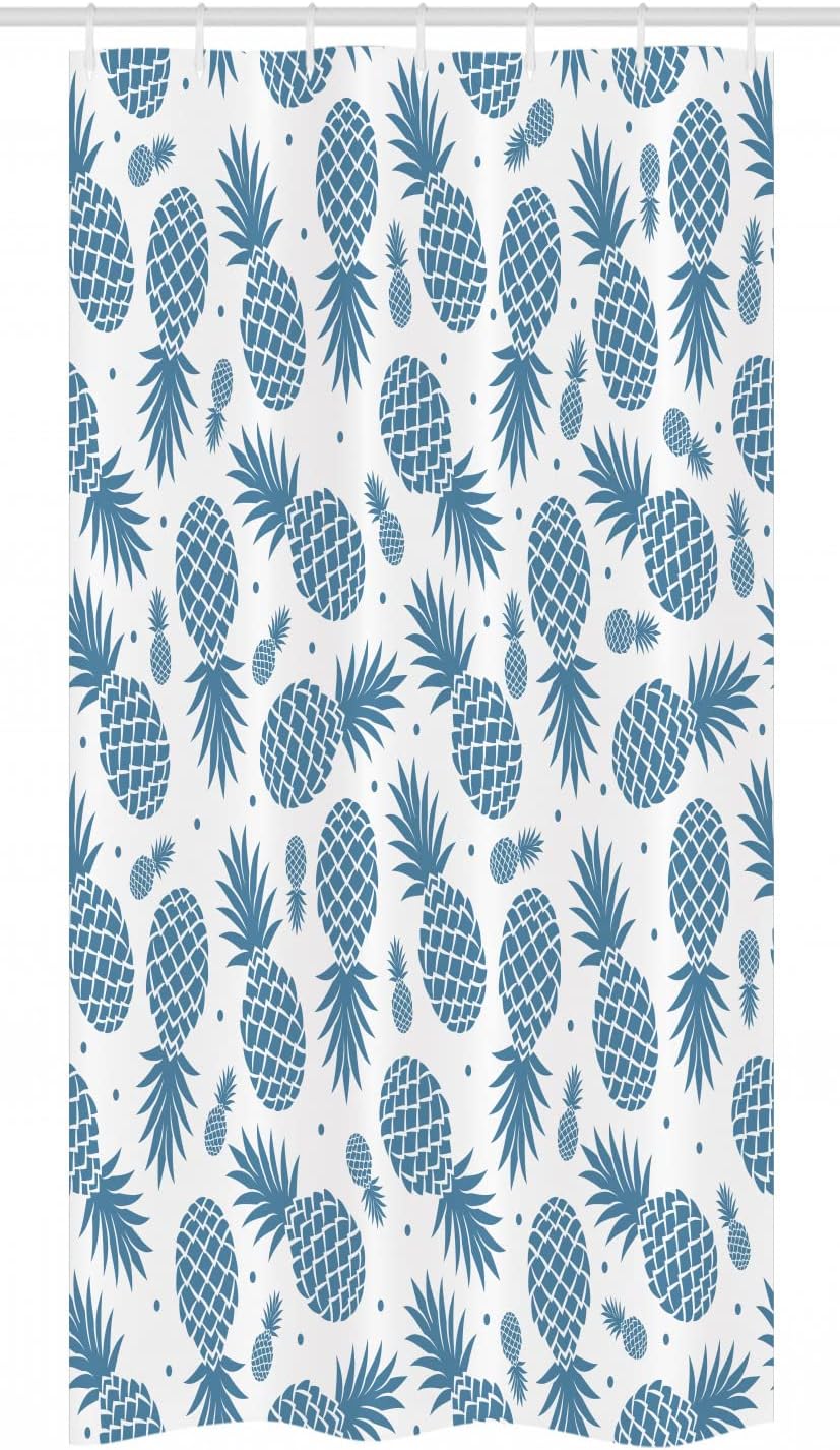 Ambesonne Pineapple Stall Shower Curtain, Island Themed Minimalistic Multi-Sized Tropic Fruity Pineapple Printed Vintage, Fabric Bathroom Decor Set with Hooks, 36" W x 72" L, Soft Blue Cadet Blue
