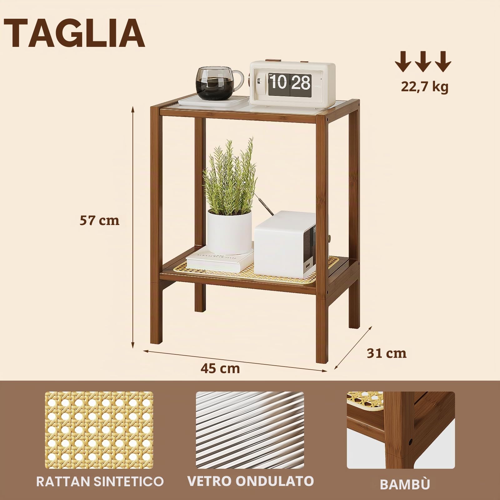 Bamworld Tavolino da salotto Comodini Camera da Letto Tavolino in Rattan Tavolino Divano moderno per Soggiorno e Camera da Letto(H-Shape)