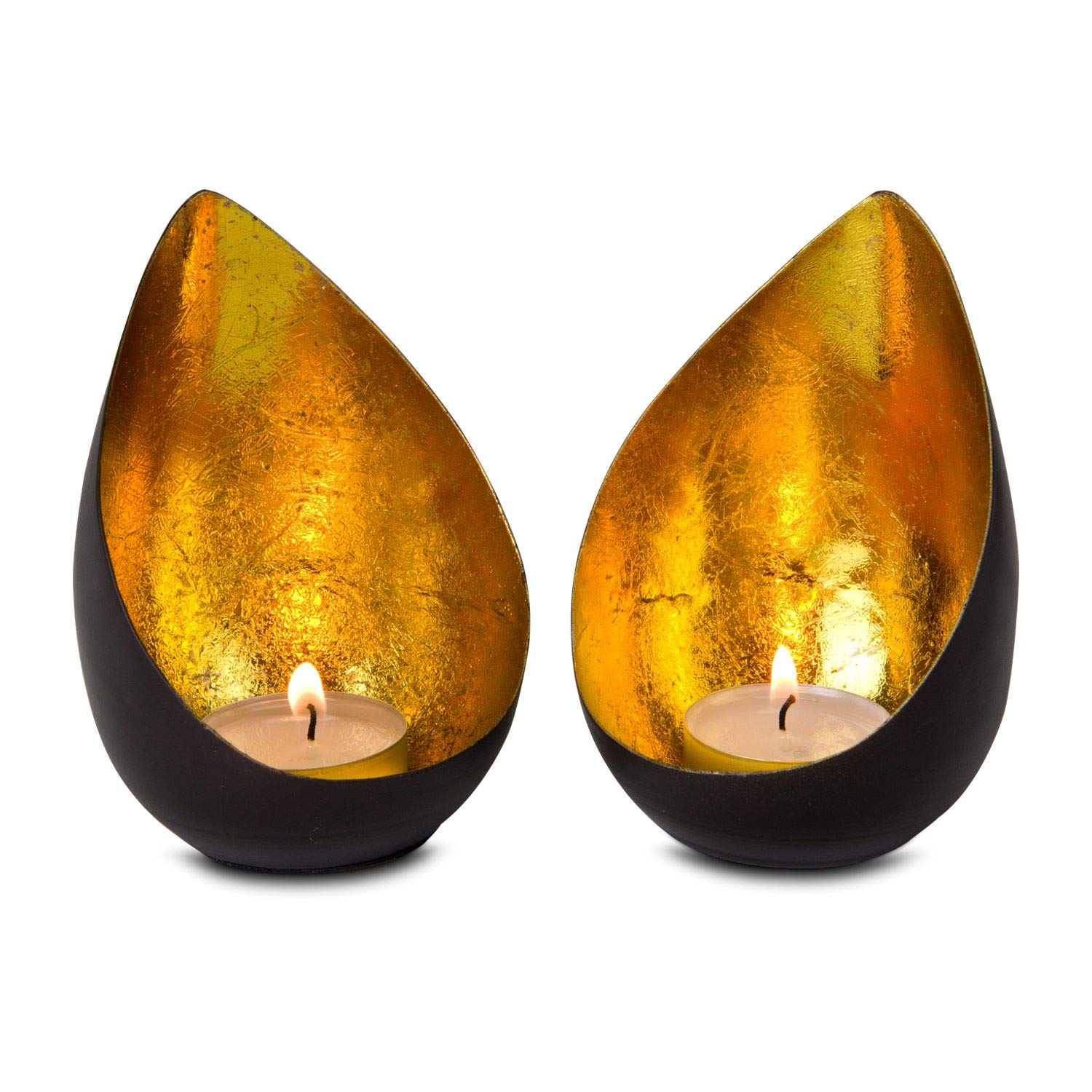 ROMINOX Artykuł prezentowy zestaw świeczek typu tealight // Drops – 2-częściowy, błyszczący złoty blask świec, ze złotą folią, Boże Narodzenie, przyjęcie przy grillu, Walentynki, Dzień Matki; wymiary: każda ok. 7,9 x 7,5 x 11 cm