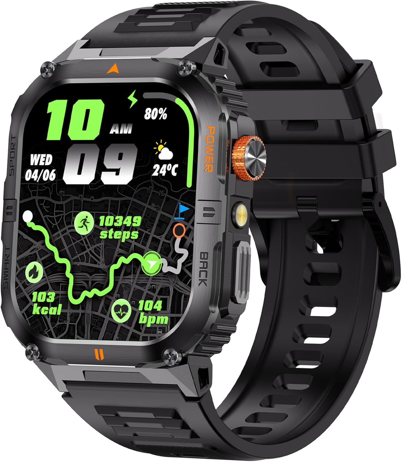 GPS Outdoor Smartwatch for Men Military Sports Watch Bluetooth Calling IP68 Waterproof Heart Rate Blood Pressure Monitor Sleep Tracking Fitness Activity Tracker with Step/Calorie/Distance Tracking