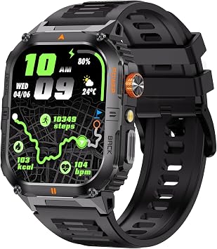 GPS Outdoor Smartwatch for Men Military Sports Watch Bluetooth Calling IP68 Waterproof Heart Rate Blood Pressure Monitor Sleep Tracking Fitness Activity Tracker with Step/Calorie/Distance Tracking