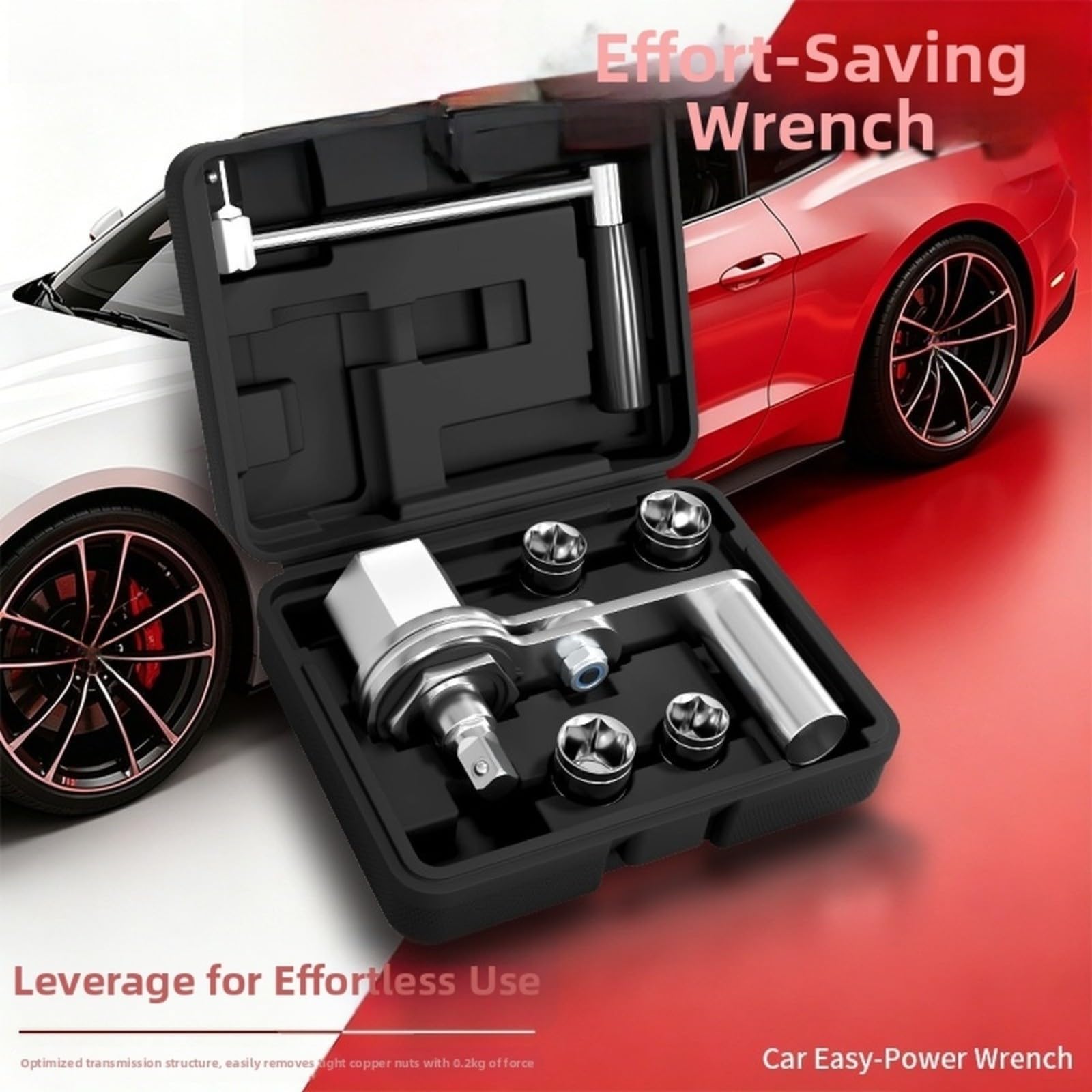 Strumento di cambio pneumatici con effetto leva, chiave per dadi ruota per auto, SUV e per furgoni, 4 bussole 17/19/21/22 mm, ergonomica per impugnatura, compatta per aiuto alle forature