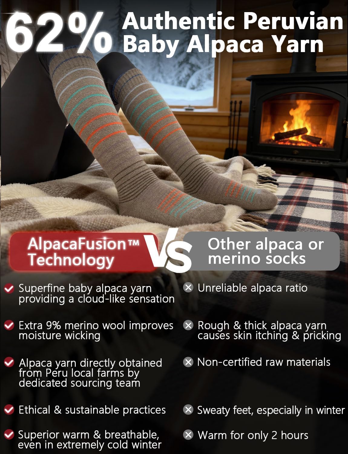 Juclise Alpaca Wool Heavyweight 15-25 mmHg Knee High Compression ​Support Socks Thick Winter Thermal Warm Soft Travel Flying