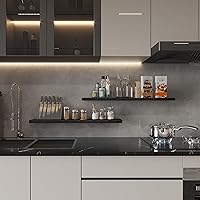 Vista 6 de SAUMONIERES Estantes flotantes de pared para dormitorio, baño, montados en la pared, de madera maciza de 36 pulgadas de largo, juego de 2, estantes