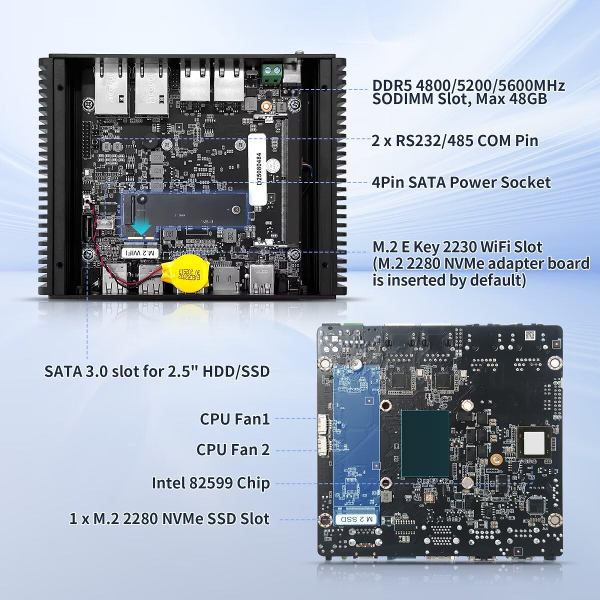 S7 Mini PC N150 2x10gbe RJ45, Firewall Appliance Micro Büro Hardware, DDR5 8GB RAM 128GB SSD, 2xi226V 2.5Gbit LAN, USB C, TF Card Slot, SPK/MIC, Unterstützung Router OS