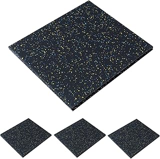 MYOYAY Interlocking Tile 4 Pack Gym Rubber Flooring Mat 20" x 20” x 1” Heavy Duty Anti-Vibration Exercise Mats for Gym Equ...