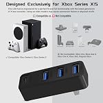 Joso 4 Ports USB Hub 3.0 for Xbox Series X & S, USB Splitter Expansion Adapter with Type-C for External Hard Drives, Controller Charger, Keyboard, Mouse & More - Black