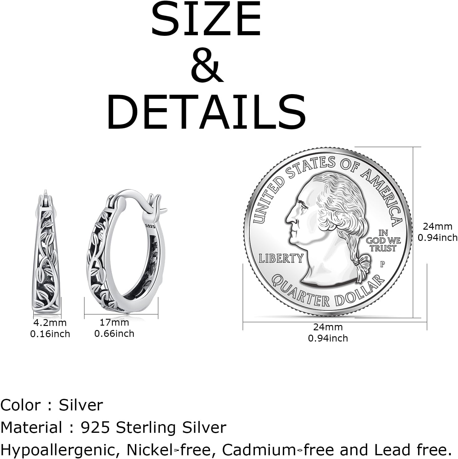 Tree of Life/Filigree Hoop Earrings for Women 925 Sterling Silver 17mm Huggie Earrings Hypoallergenic Jewelry Christmas Gifts for Girlfriend Mother