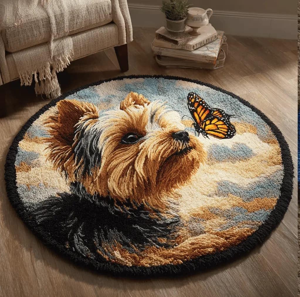 Round Latch Hook Rug Kits Terrier For Adults And Starter 50*50Cm