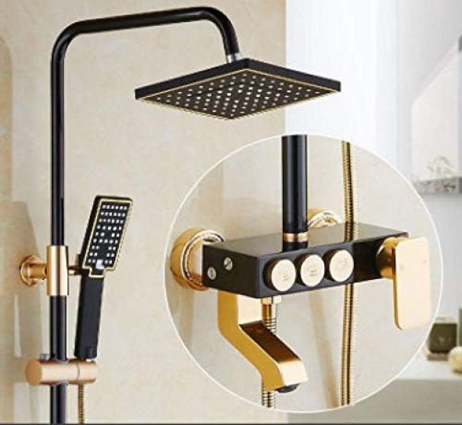 Aycdl Gold/Black Shower System, Luxury Shower Set And Bath Faucets Bath Taps Shower Faucet Column Shower Panel Rainfall Space Aluminum