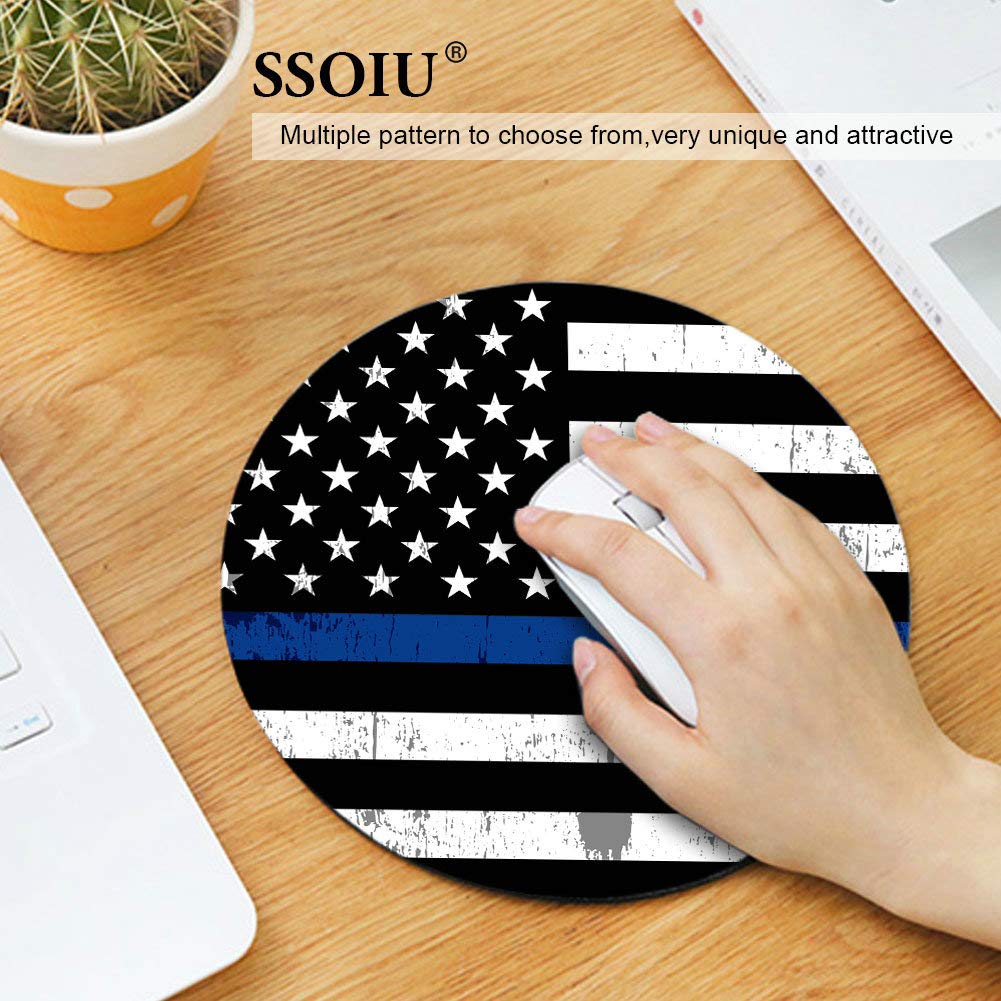 Thin Blue Line Police Flag Mouse Pad - Non-Slip Rubber Gaming & Office Mat 9.5x7.9 Inch