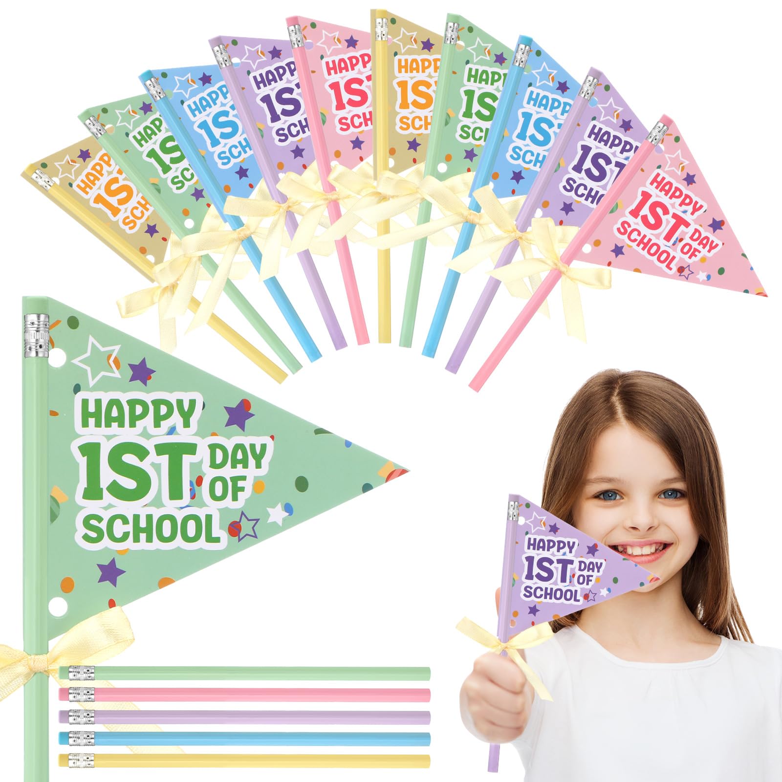 Crayons de bienvenue à l'école Epakh lot de 25 fanions cartonnés pour bannières DIY