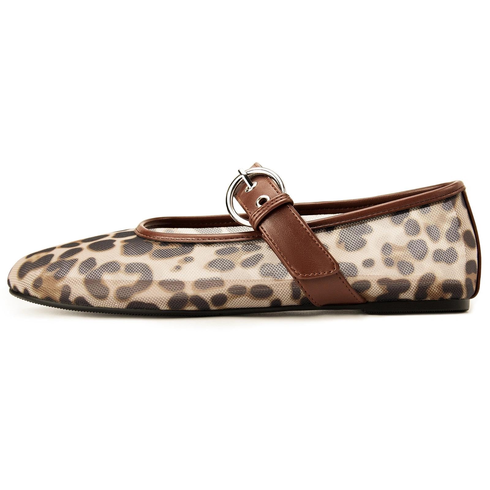 Gothictor Women's Mesh Ballet Flats Round Toe Leopard Mary Jane Shoes Women
