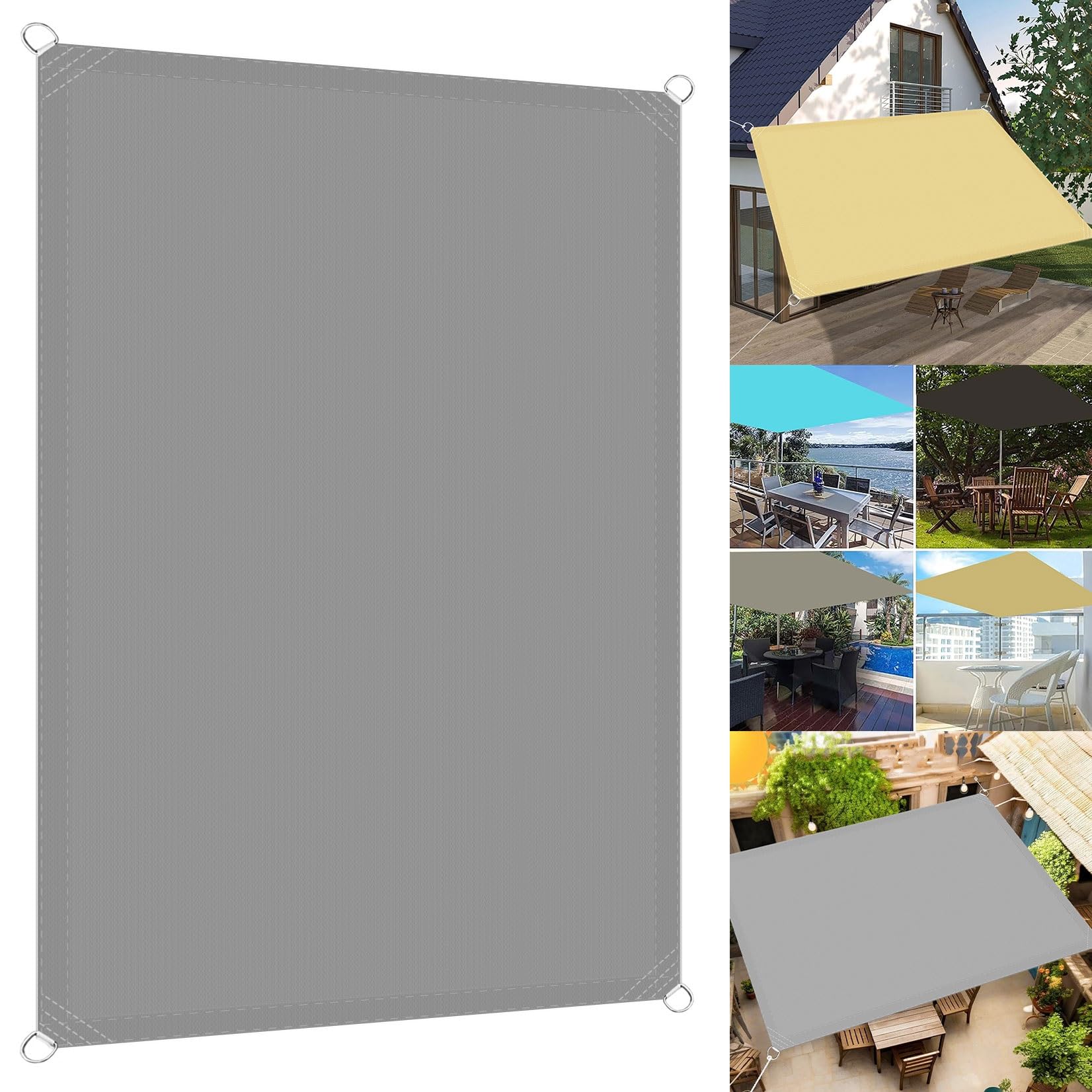 KLGFBDC Waterproof Rectangular Sun Shade Sail 3 x 4.5m 98% UV Protection Outdoor Canopy for Patio Terrace Camping Light Gray Weather Resistant with Rope