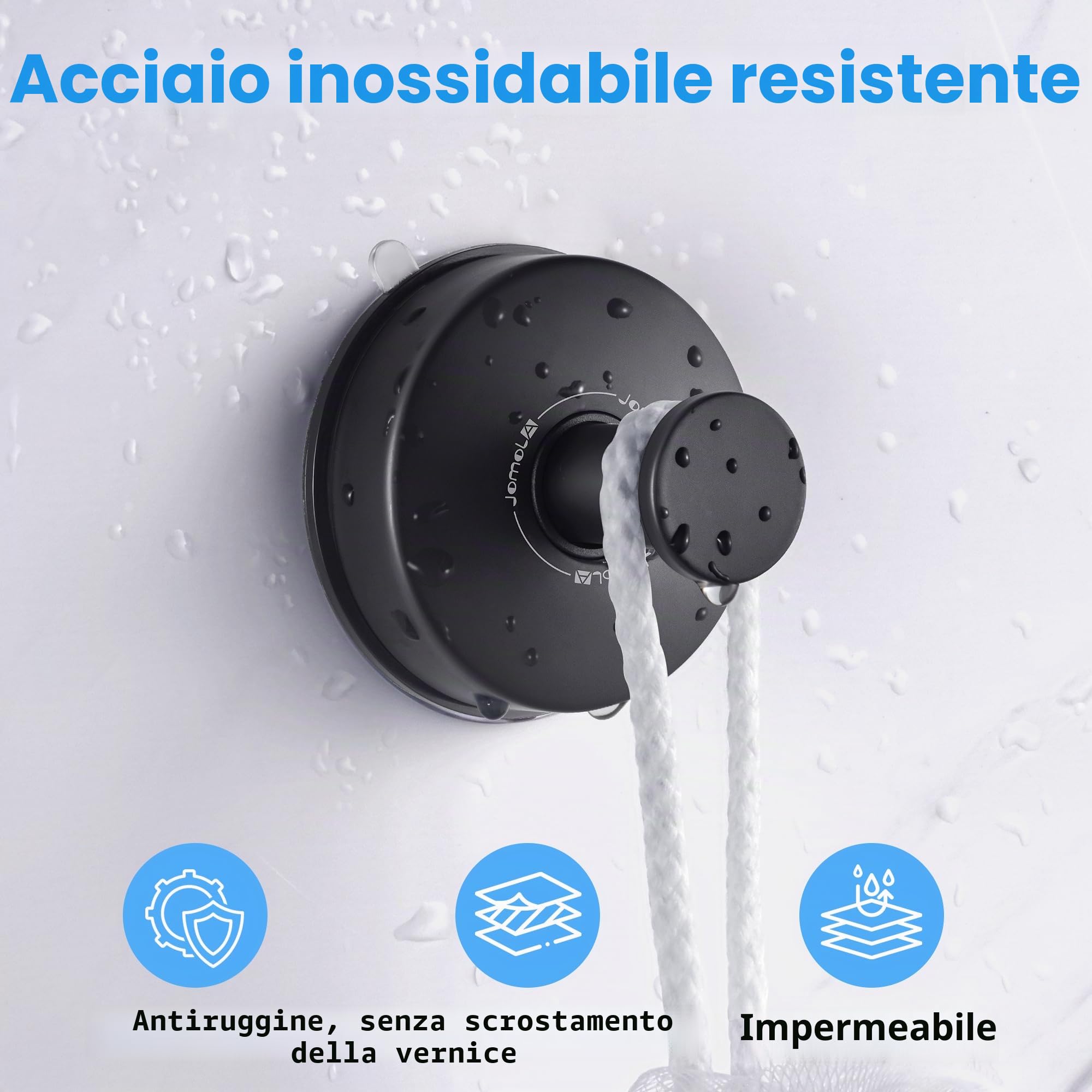JOMOLA Ganci Ventosa Appendi Accappatoio Bagno Appendi Strofinacci Cucina Appendi Abiti per Muro in Acciaio Inox Porta Asciugamani Bagno Resistenti Gancio Accappatoio Doccia, Nero Opaco, 2 Pezzi