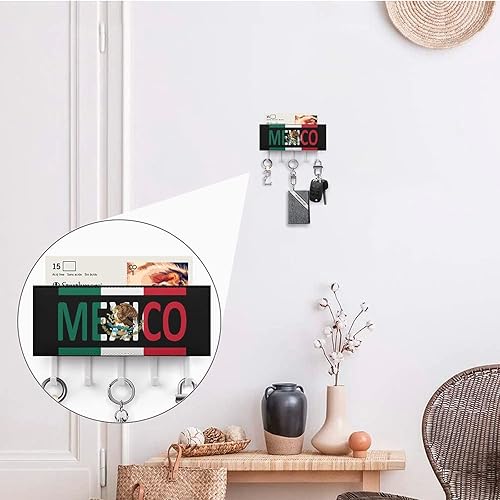 Miniatura 4 de Bandera mexicana con 5 ganchos de montaje en pared, soporte para llaves, estante organizador para entrada, vestíbulo, pasillo, cocina, oficina,