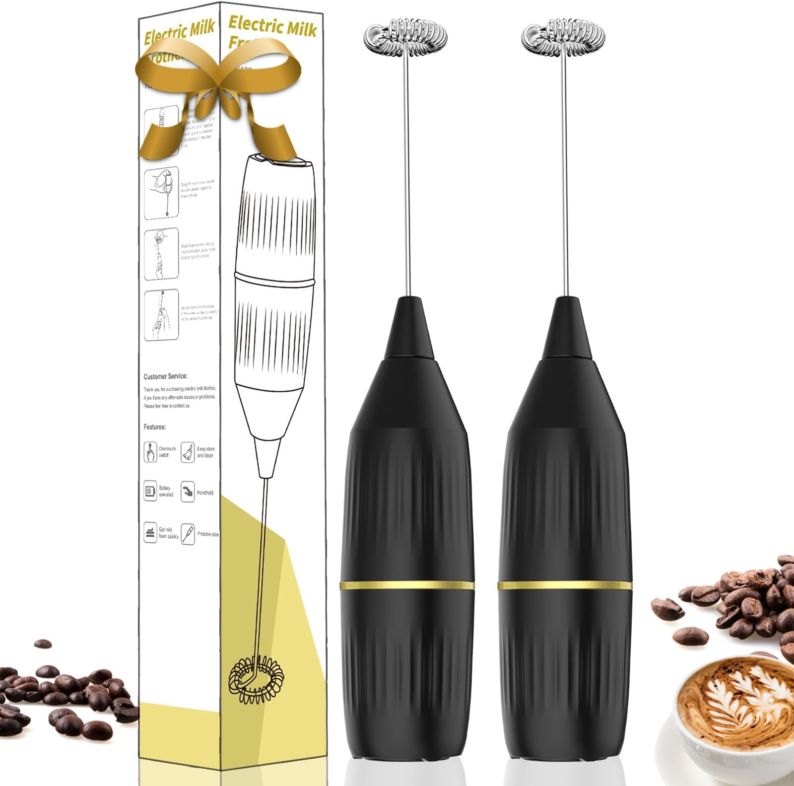 Milk Frother Handheld 2 Pack, Battery Operated Wand for Coffee, Matcha