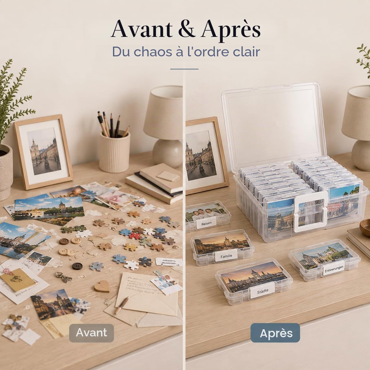 ALINK Boîte de rangement pour photos - 10 x 15 cm - 16 supports photo intérieurs - Boîtes de rangement transparentes en plastique - Pour semences, cartes, artisanat, autocollants transparents