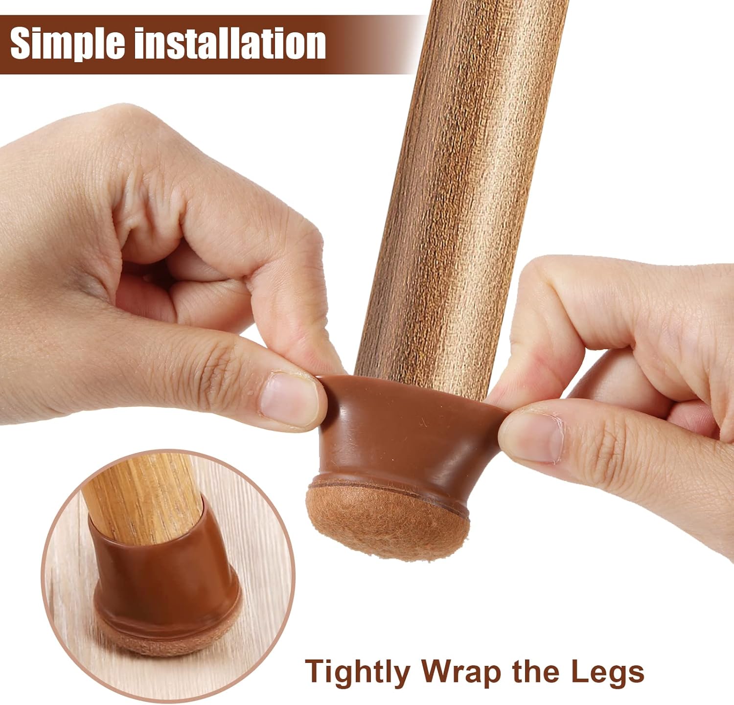 16 Pcs Chair Leg Caps, Silicone Chair Leg Floor Protectors, ?Chair Leg Protectors for Hardwood Floors, Protect Hardwood Floor from Scratches (Round, Brown - Fit 0.8-1.2inch) ZH001