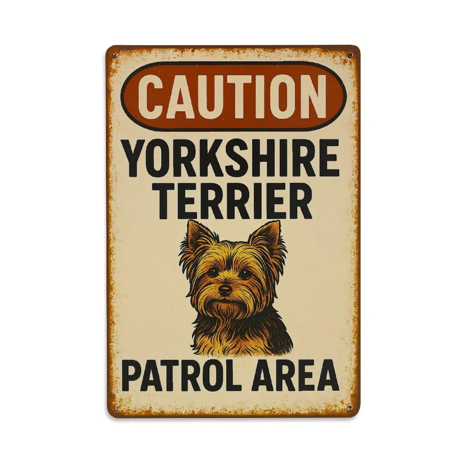 Jdfenggu Vintage Caution Yorkshire Terrier Patrol Area Retro Metal Tin Sign, Decor Art Poster For Bar, Home, Man Cave, Kitchen, Laundry Room Gift 8X12inch