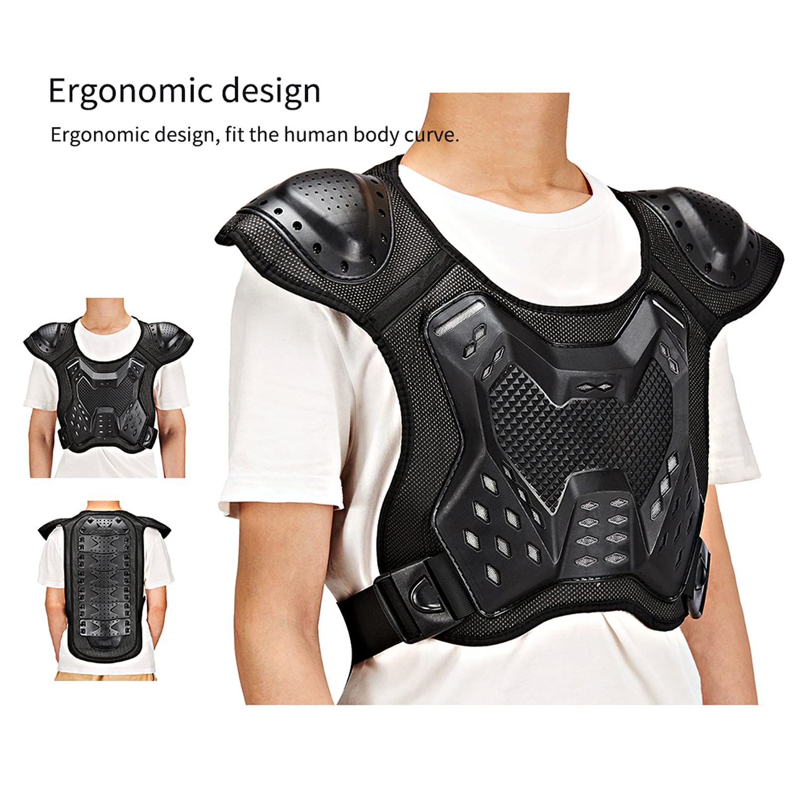 DZQUY Unisex Motorcycle Armor Motocross Armor Gless Gilet da Motocross Assorbente Ammortizzatore Adatto per Motocross Bicycle Skiing Skating e Altri Sport all'aperto,Nero,M