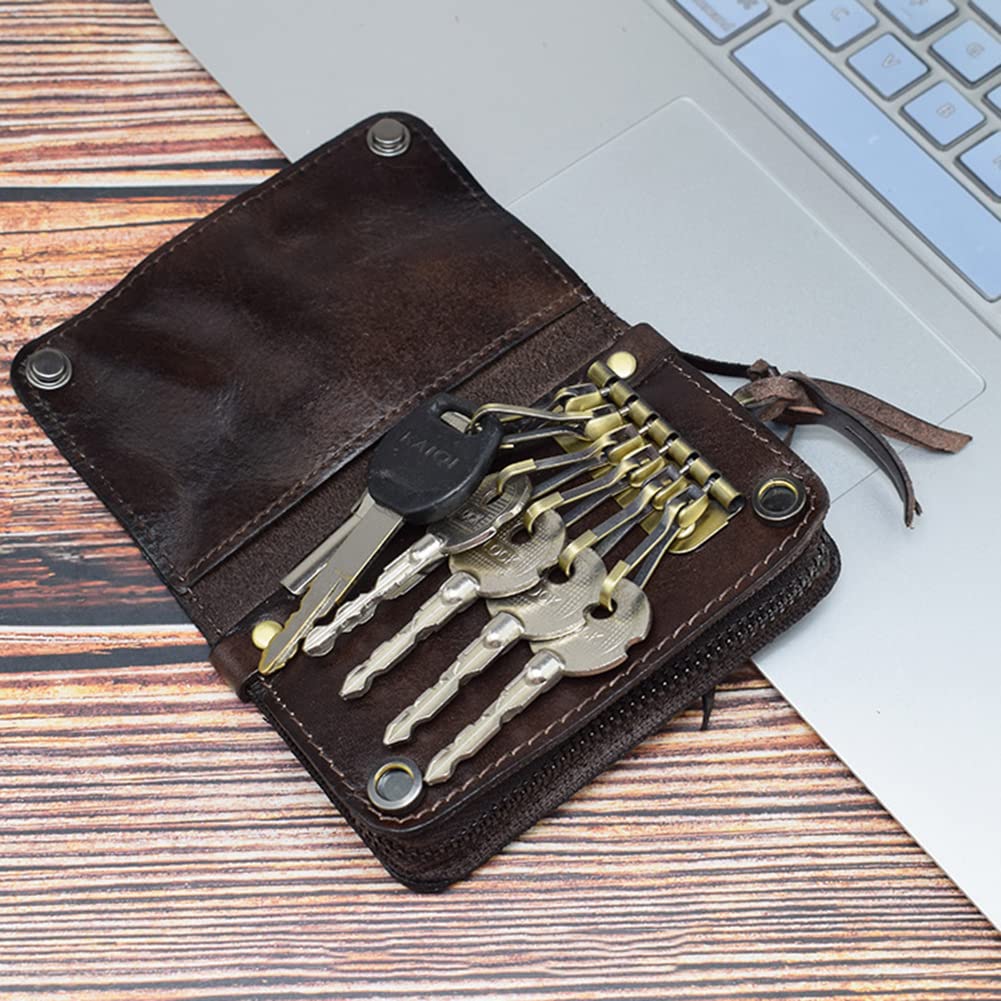 Ihreesy Genuine Cowhide Leather Key Holder Wallet - Vintage Brown, Holds 6 Keys, Cards & Cash - View #4