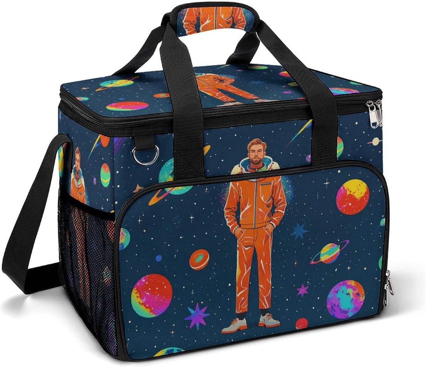 Insulated Picnic Backpack Tote Bag, Large Capacity 30L Cool Man in Outer Space Galaxy Cooler Bag Leakproof Beach Bags Portable Lunch Box Waterproof Picnic Basket for Beach Camping BBQ