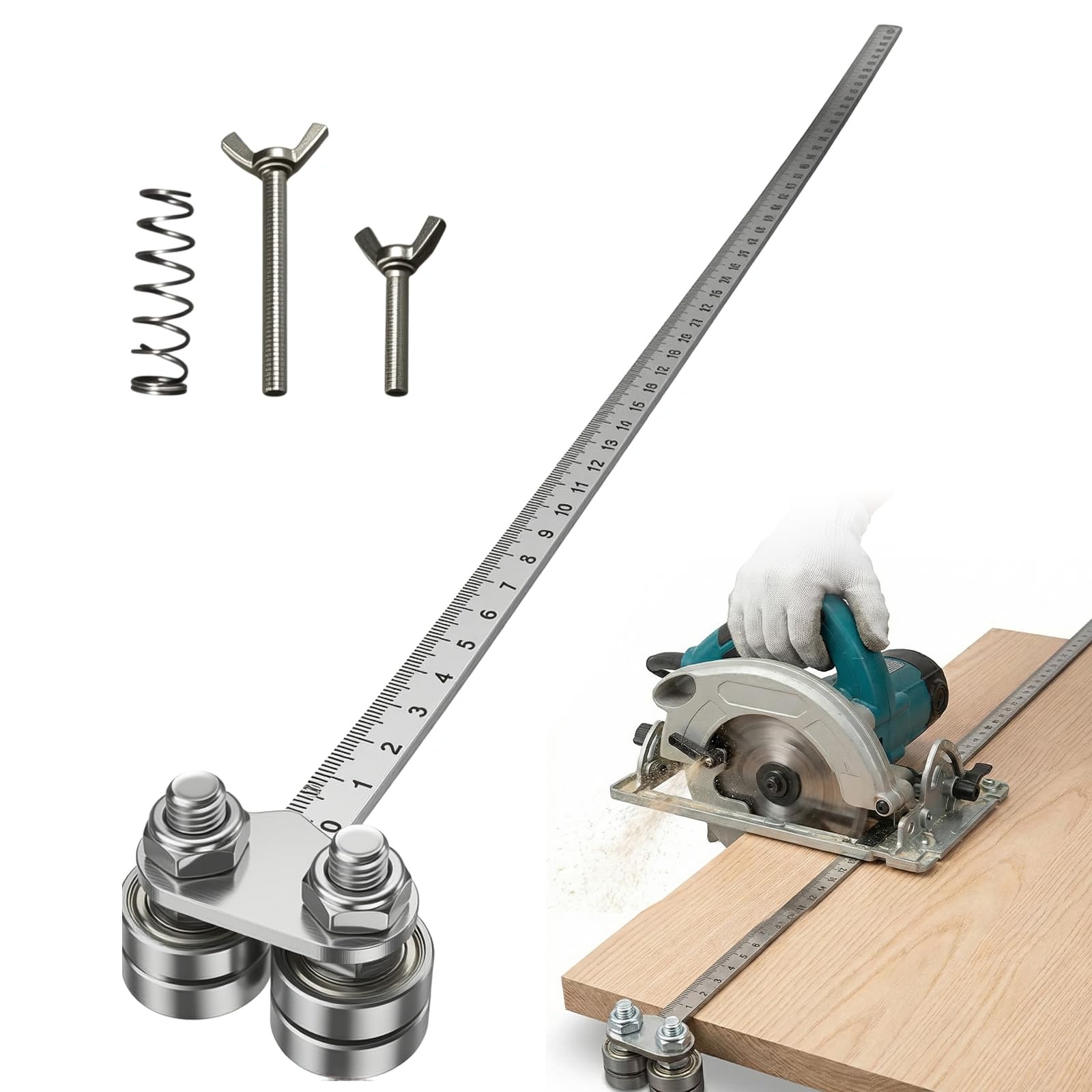 Dual-Axis Circular Saw Guide Rail,Stainless Steel Precision Cutting Guide with 60cm Adjustable Rail,Positioning Calipers for Precise Measurements & Easy Wood Cutting