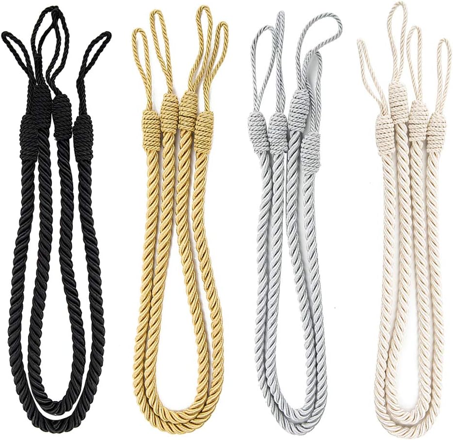 Comficent 4Pairs Rope Tiebacks Jute Hessian Curtain Rope Clips Holder Holdbacks Tieback