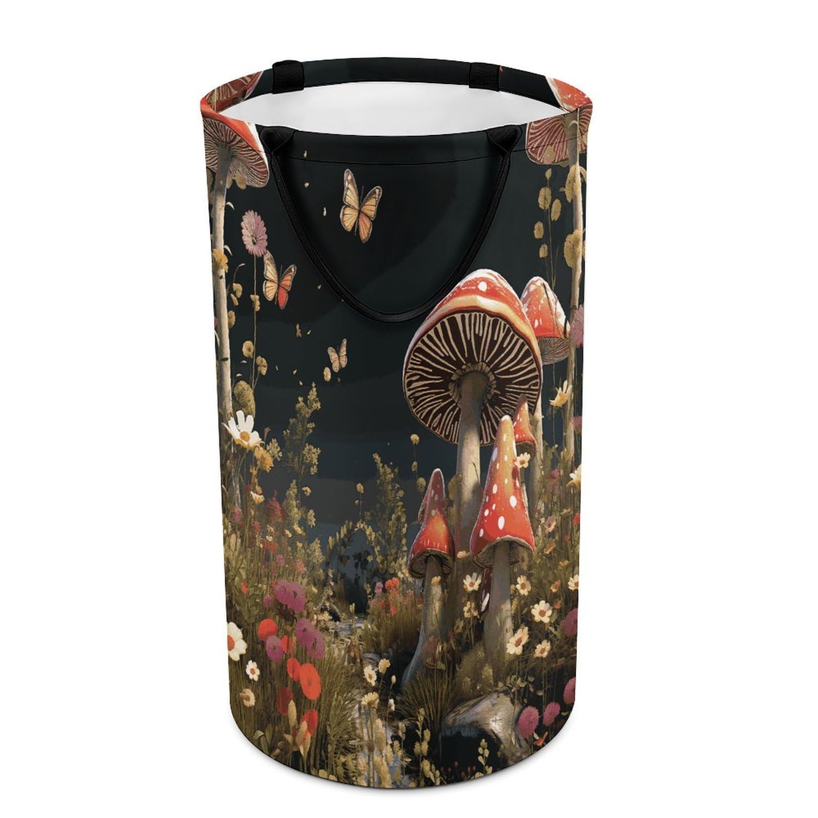 Fairy Tale Style Mushrooms Laundry Hamper Waterproof Polyester Laundry Baskets Collapsible Dirty Clothes Storage Basket Clothes Hampers with Sturdy Handles for Travel Bedroom