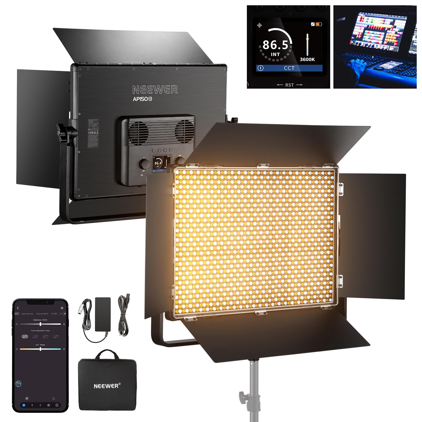 Panel LED 150W bicolor para estudio de fotografía Neewer AP150B regulable 8