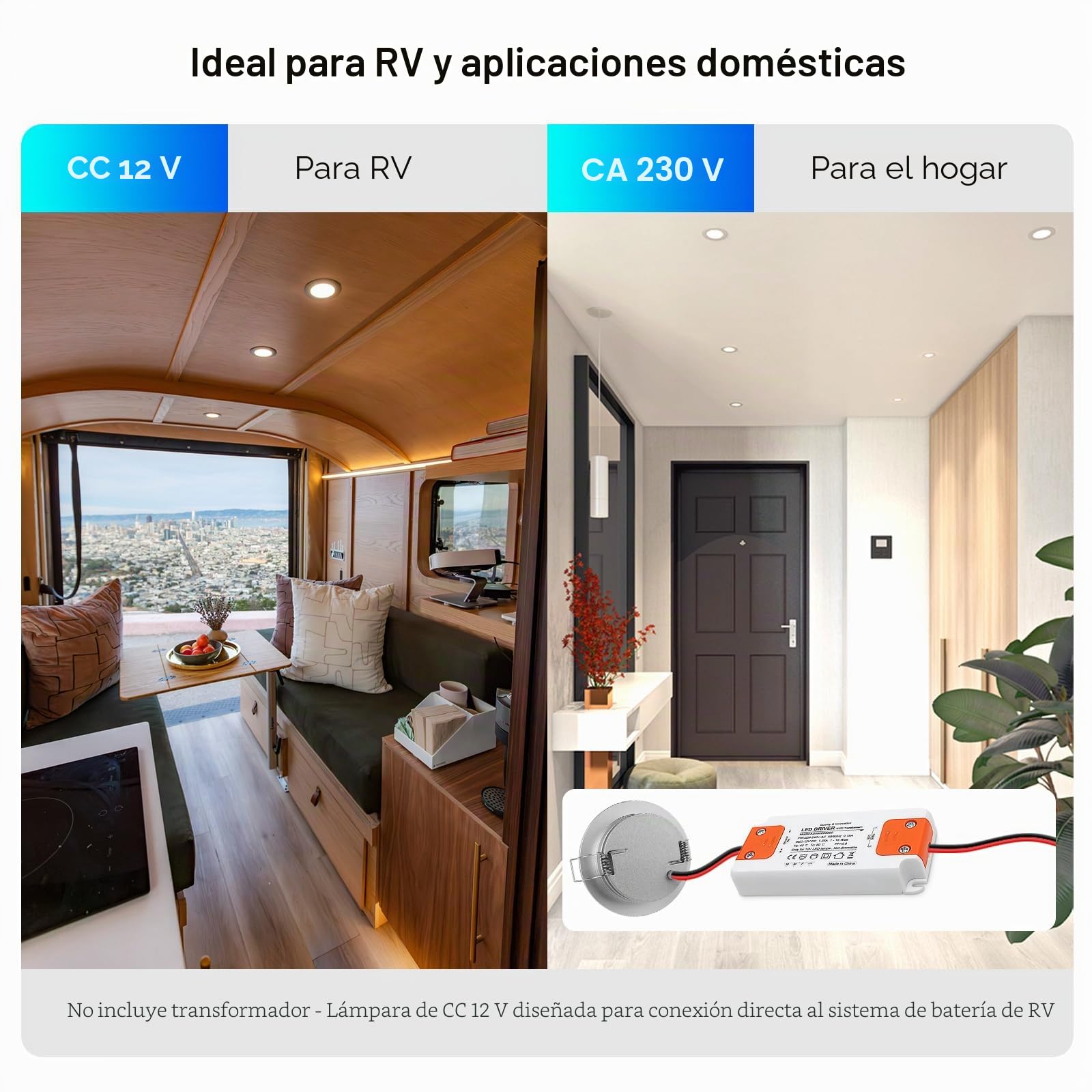 4 Piezas 2.5W Foco Empotrable 12VDC Regulable para Camper, Aluminio Focos LED Interior Techo 24VDC con Luz Roja para Autocaravana, Barco, Tráiler, Baño, Armario, Gabinete, Vitrina, 3000K