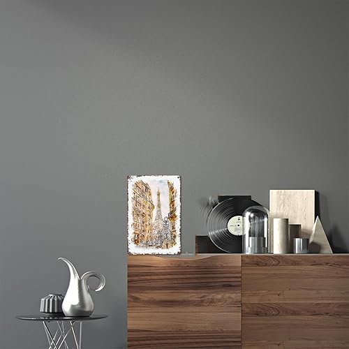 Miniatura 6 de Letrero de metal con diseño de acuarela de París, estilo vintage, paisaje de ciudad, letrero de lata de viaje, retro, para hombre, cueva, bar,