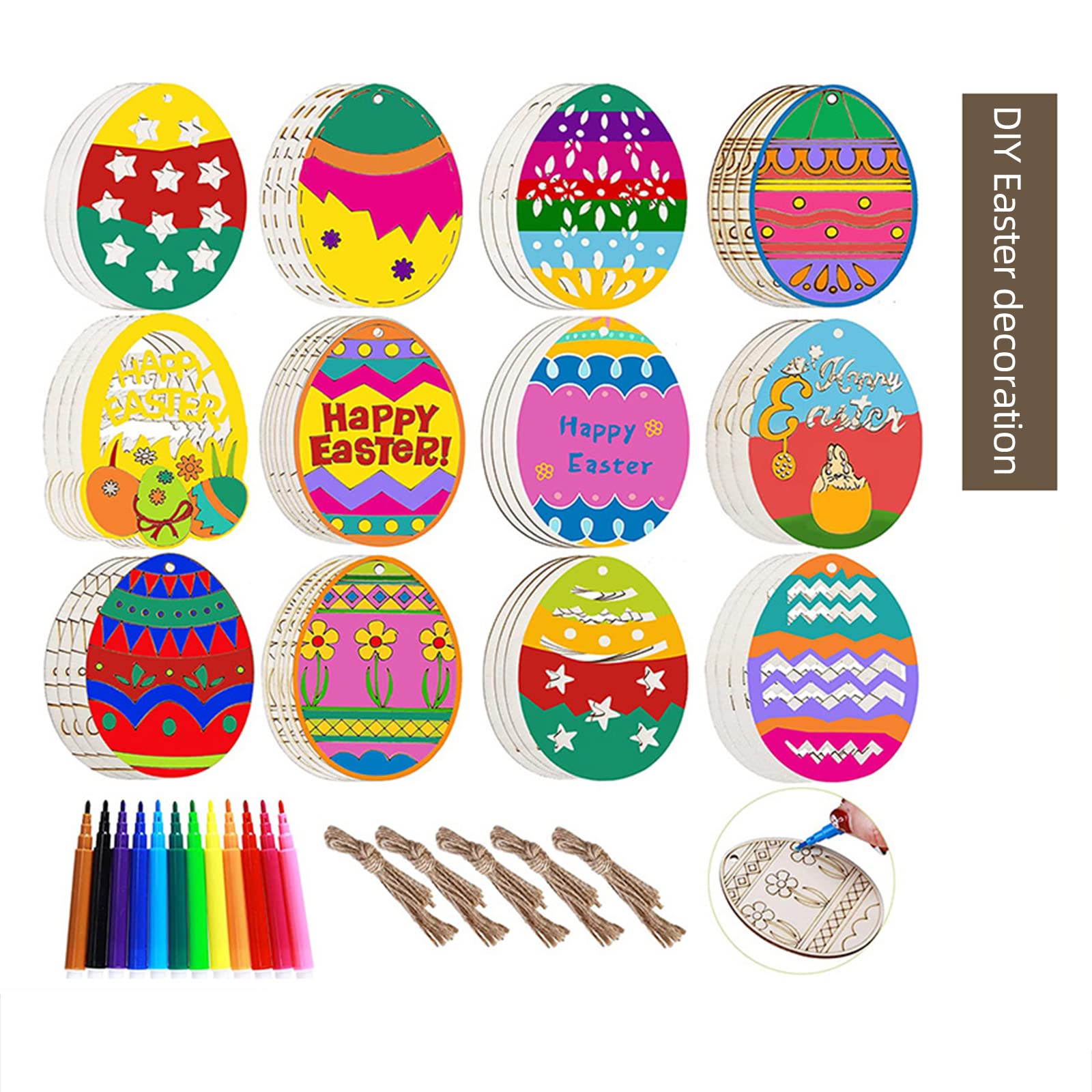 Yookat 50 Uova Di Pasqua In Legno Grezzo – 4 Cm – Forate Per Appendere – Fai Da Te Per Pittura E Decorazioni Pasquali