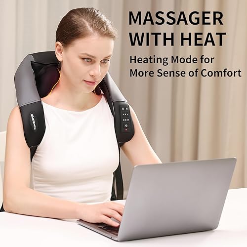 Miniatura 5 de Masajeador de cuello y hombros y espalda con calor, ancho ajustable, masajeador Shiatsu inalámbrico para aliviar el dolor de tejido profundo, motor