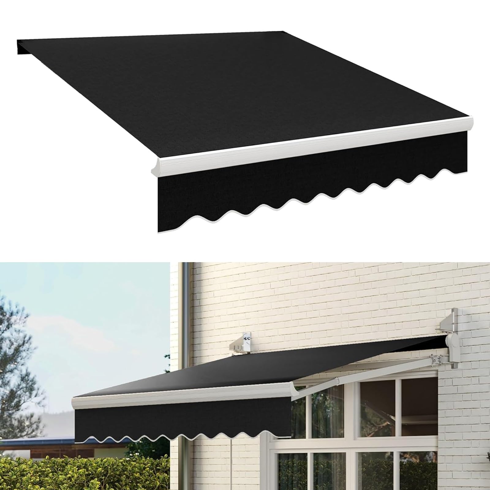 Toldo retráctil manual enrollable para exteriores para balcón y terraza, impermeable y anti UV, toldo extensible disponible en negro/gris/azul/marrón, 3/4/5/6 metros, marrón (6.5 x 5 pies)