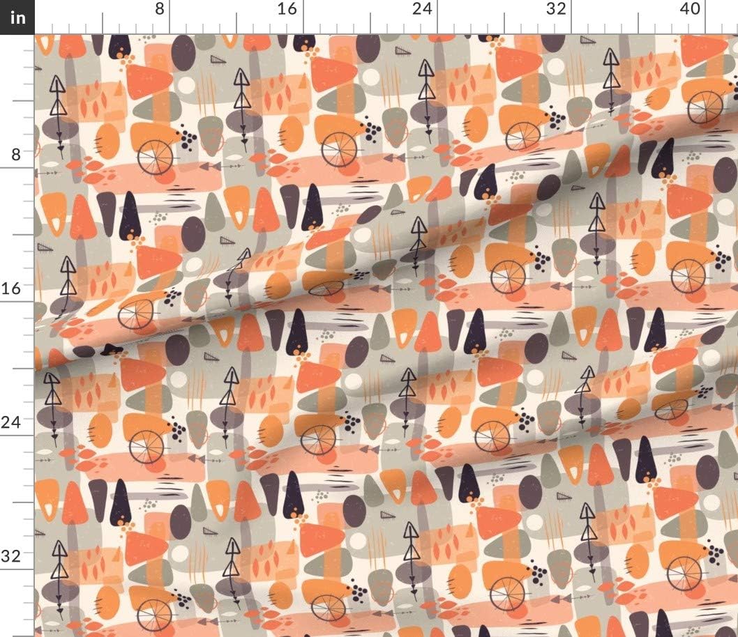 Spoonflower Fabric - 1950S Mid Century Shapes Abstract Coral Orange Retro Vintage Style Printed on Petal Signature Cotton Fabric Fat Quarter - Sewing Quilting Apparel Crafts Decor