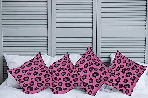 Miniatura 4 de Ambesonne Paquete de 4 fundas de almohada decorativas color rosa intenso, diseño de piel de leopardo en estilo abstracto, temática de safari