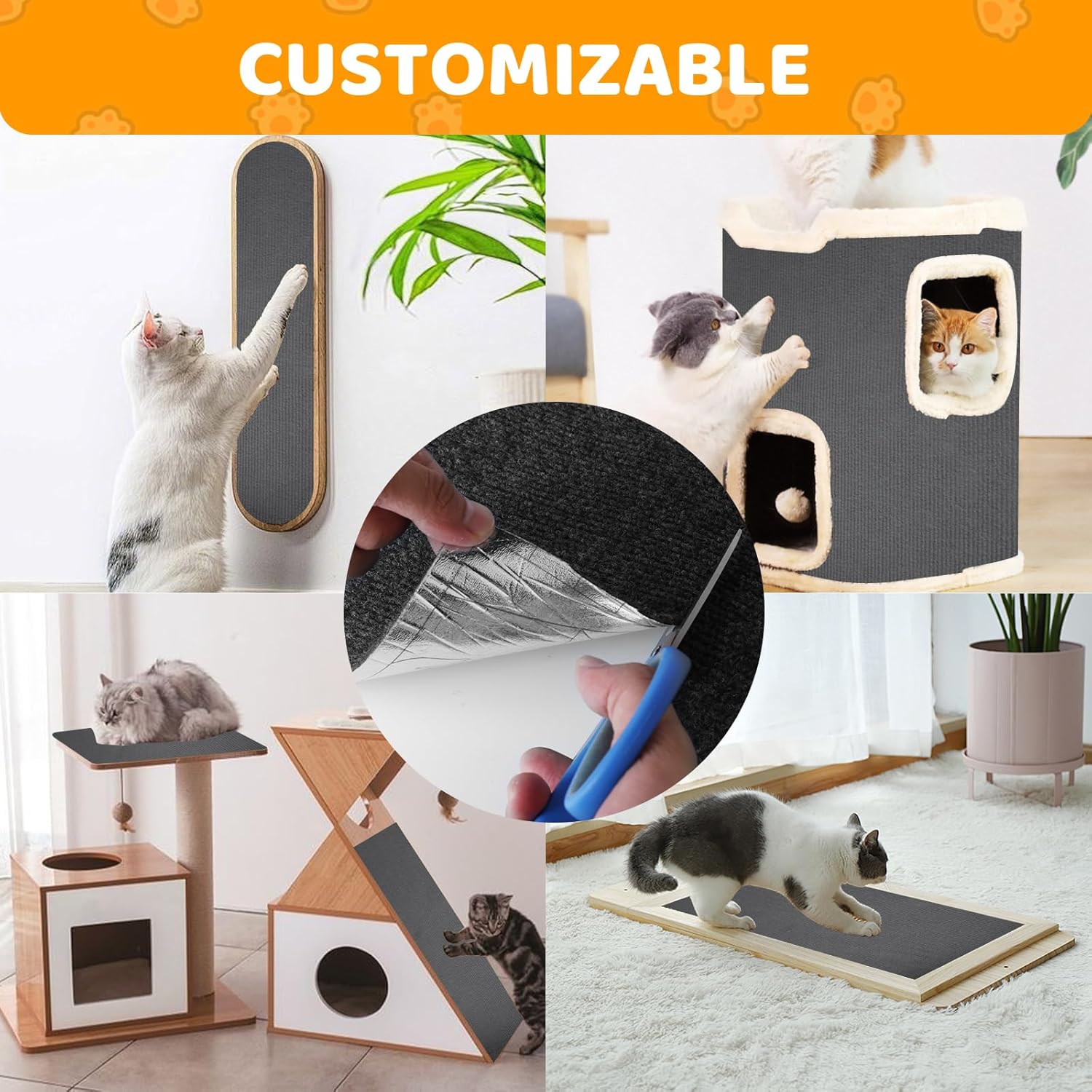 Cat Scratching Mat Self-Adhesive, 157.5'' x 15.8'' Trimmable Cat Scratch Pads Furniture Protector, DIY Climbing Cats Scratching Carpet for Couch, Door Frame or Wall Corner Protector (Dark Gray)