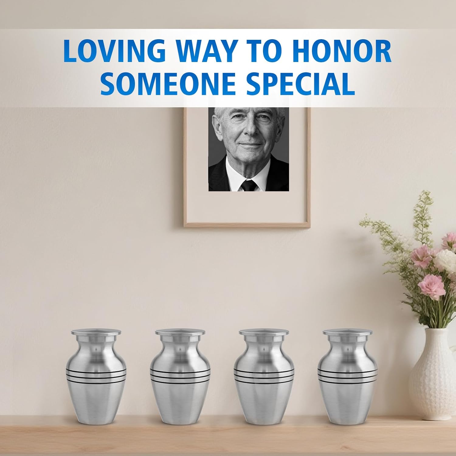 Small Keepsake Urn for Human Ashes，Aluminium Mini Urns，Lightweight Cremation Urn with Bag and Case(Silver,Frosted，Set of 4)