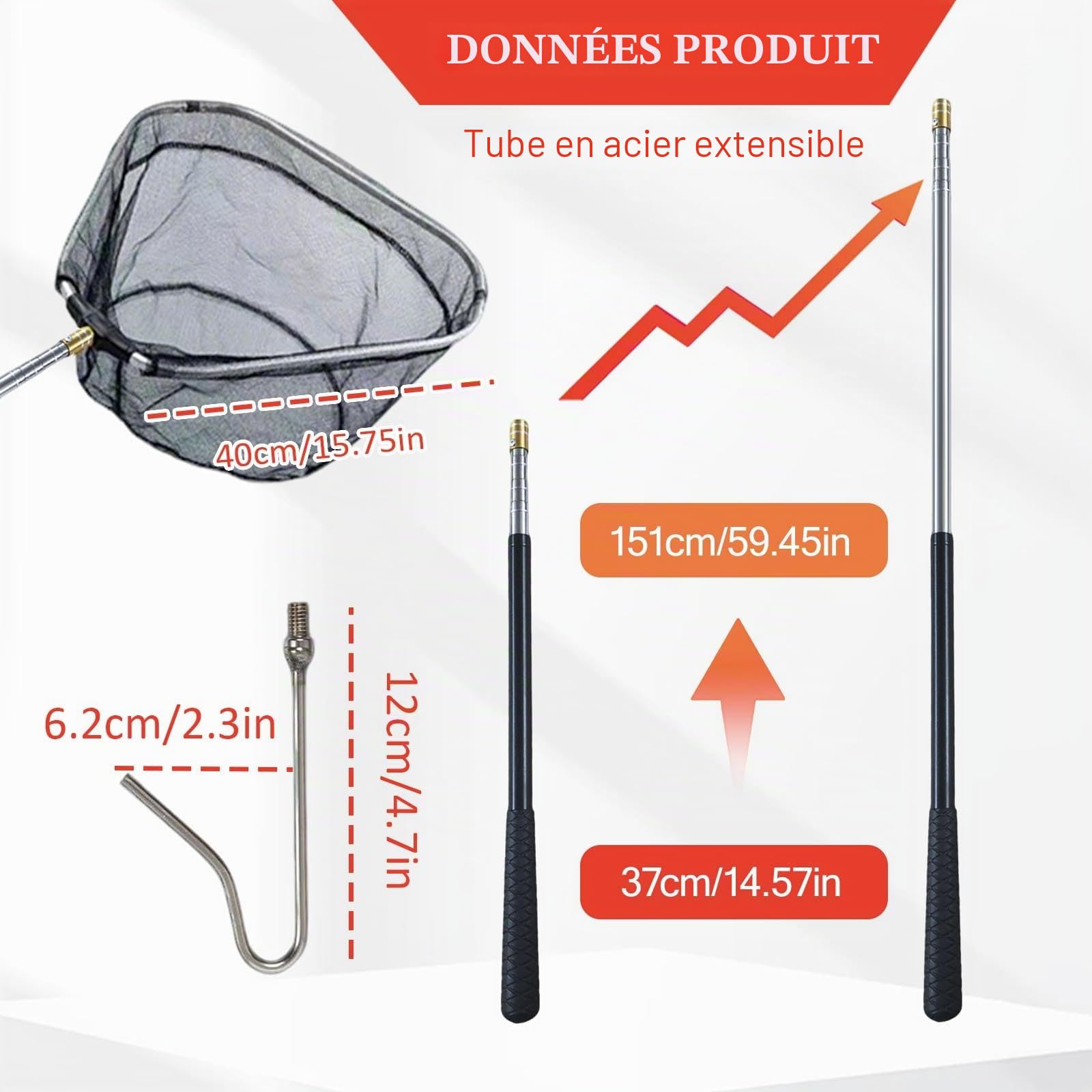 Kit de Filet de Pêche évolutif pour Volaille,Filet pour Attraper les Poulets,Crochet pour Pattes en Acier Inoxydable,Outil de Capture pour Poulets,Canards,Poissons,37 à 151cm de Longueur Extensible
