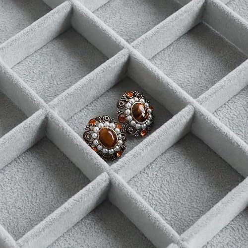 Miniatura 8 de Wuligirl - Joyero organizador de terciopelo para aretes collares y pulseras con tapa transparente de exhibición almacenamiento de joyas