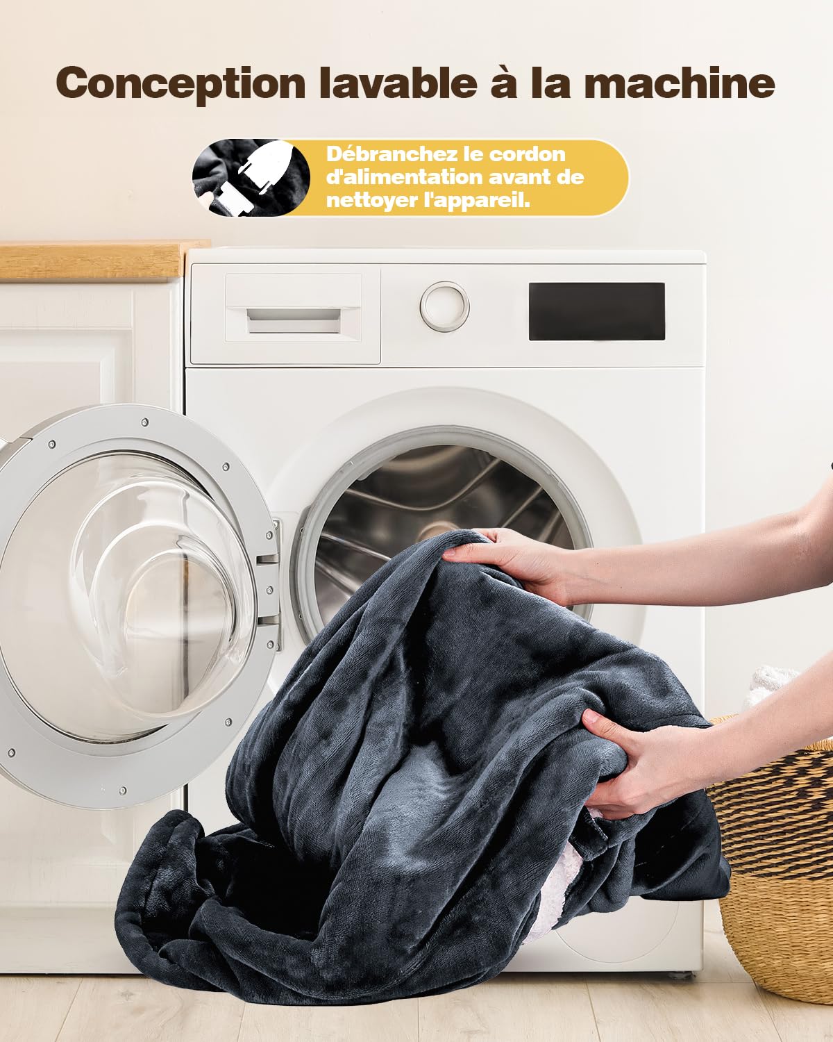 Yokimisu Couverture Chauffante Électrique 180x130cm, Plaid Chauffant avec 6 Réglages de température, Arrêt Automatique, Lavable en Machine, Protection Contre la Surchauffe, Affichage LED (Gris)