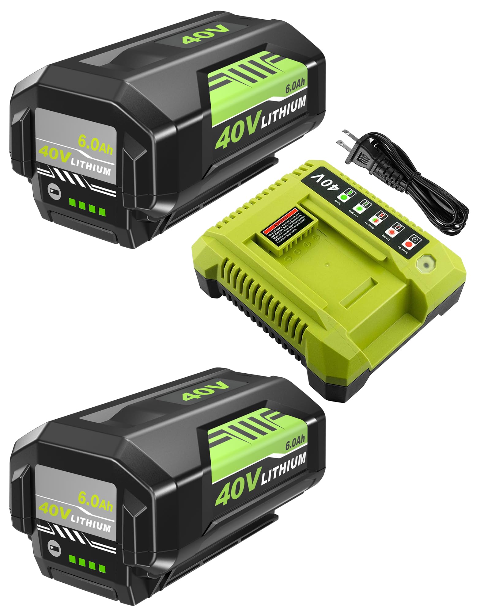 2Pack 6000mAh Lithium Battery Replacement for Ryobi 40V Battery and Charger