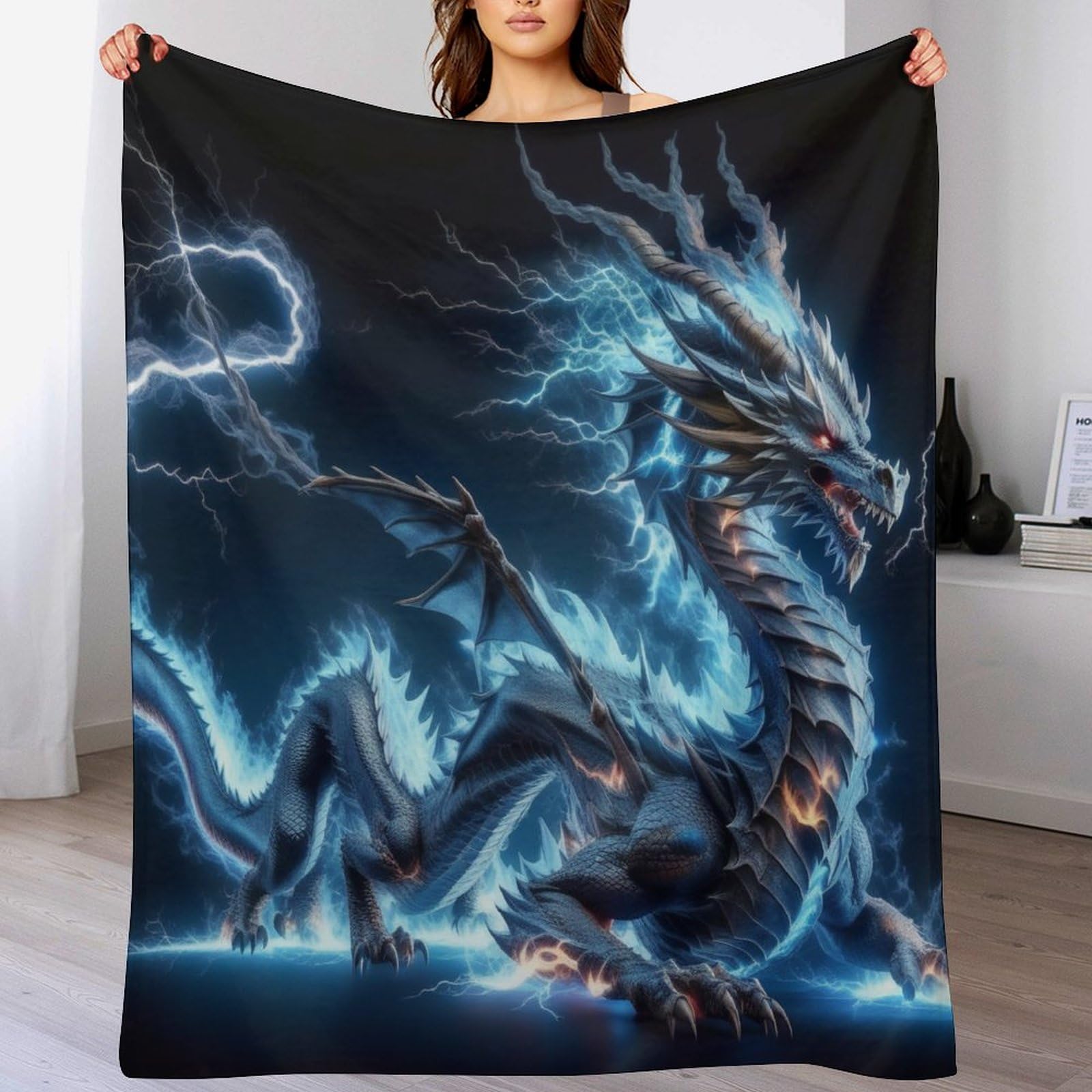 Plaid doux et chaud au motif dragon idéal pour votre jeté de canapé