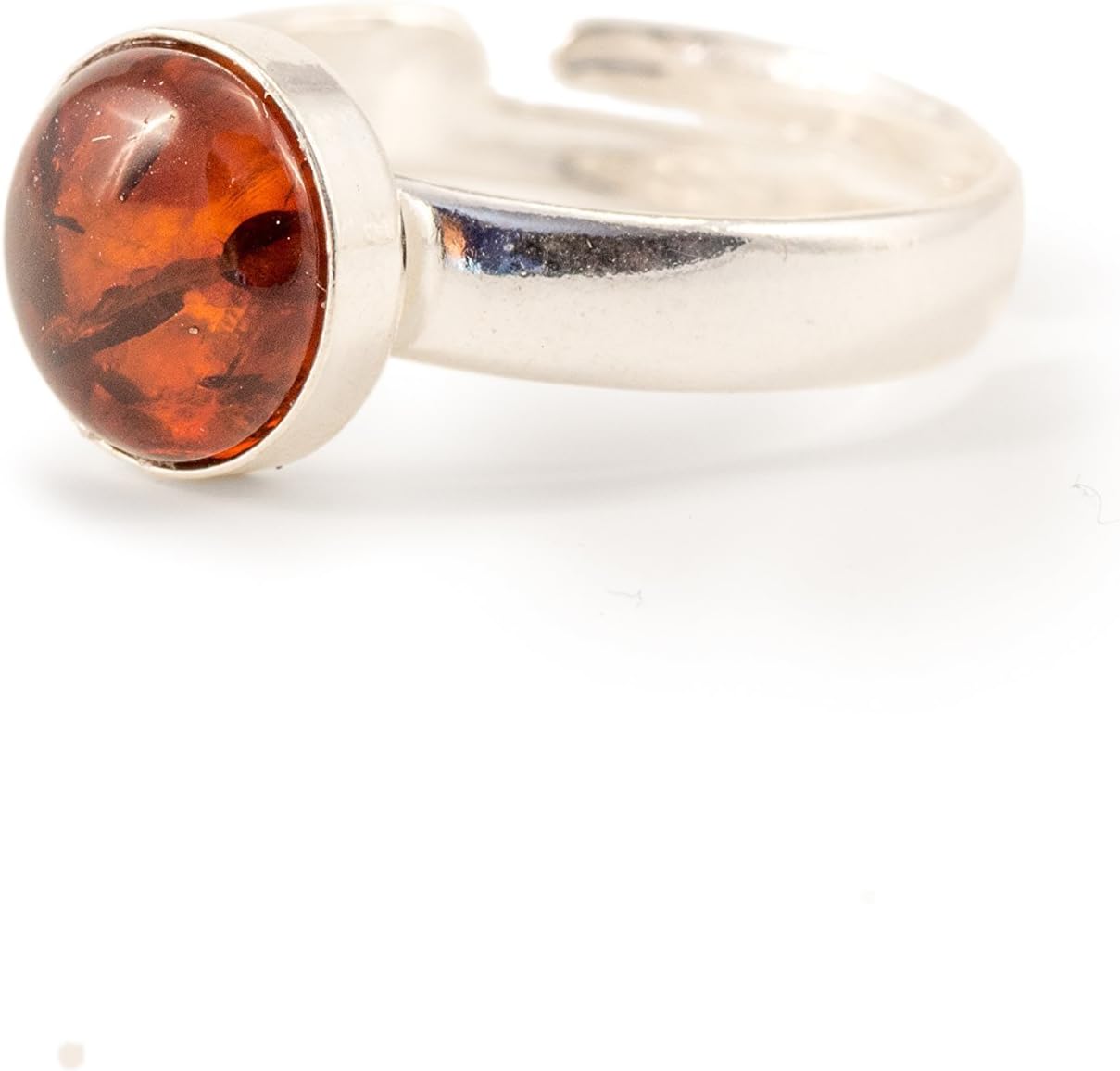 Amber Ring in Sterling Silver, Adjustable size, 8 mm Natural Gemstone