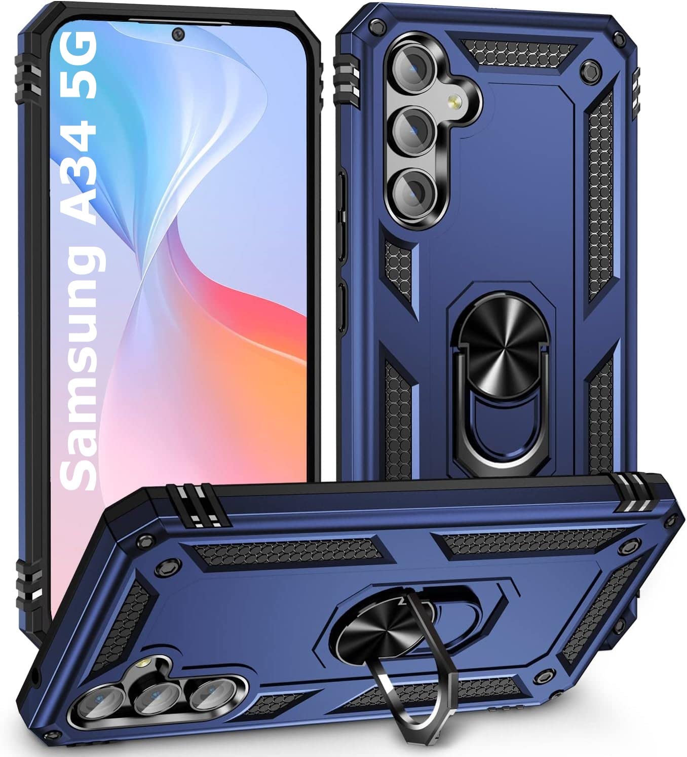 REALCASE Samsung A34 5G Back Cover Case | Heavy Duty PC Hybrid Shock Proof Armor Defender Ring Back Cover Case for Samsung Galaxy A34 5G (Blue) (B0BY56L2RB) Amazon Price History, Amazon Price Tracker